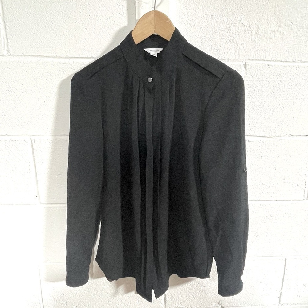 Calvin Klein Black Pleated Long Sleeves Shirt Sz Small